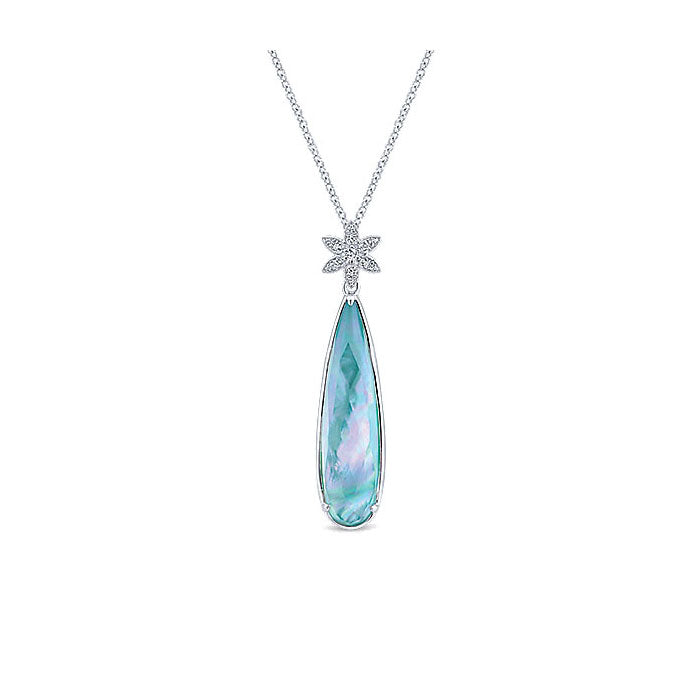 14k White Gold Diamond Rock Crystal&white Mother Pearl&green Onyx Fashion Necklace
