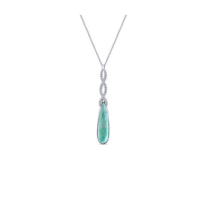 14k White Gold Diamond Rock Crystal&white Mother Pearl&green Onyx Fashion Necklace