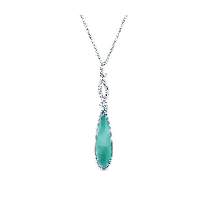 14k White Gold Diamond Rock Crystal&white Mother Pearl&green Onyx Fashion Necklace