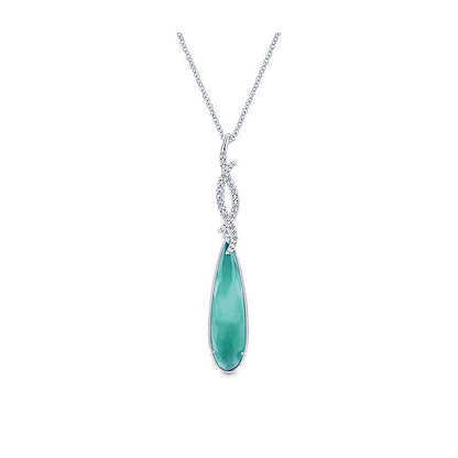 14k White Gold Diamond Rock Crystal&white Mother Pearl&green Onyx Fashion Necklace