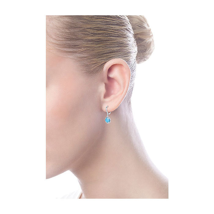 14k White Gold Diamond Rock Crystal&white Mother Pearl&turquoise Drop Earrings