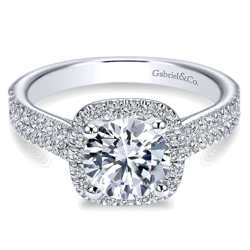 14K White Gold Diamond Round Halo With Double Pave Shank 14K White Gold Engagement Ring ER6984W44Jj