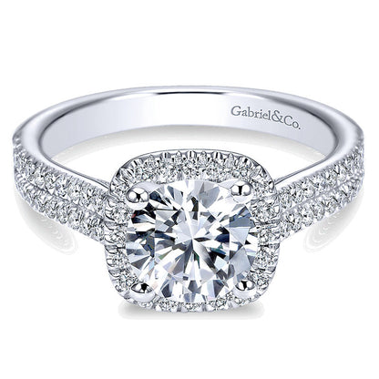 14K White Gold Diamond Round Halo With Double Pave Shank 14K White Gold Engagement Ring ER6984W44Jj