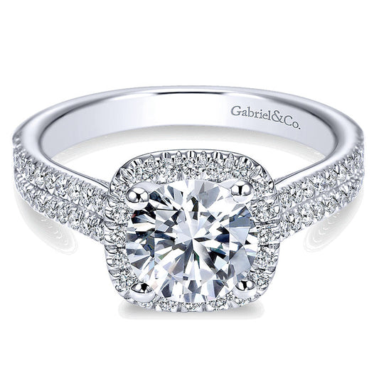 14K White Gold Diamond Round Halo With Double Pave Shank 14K White Gold Engagement Ring ER6984W44Jj
