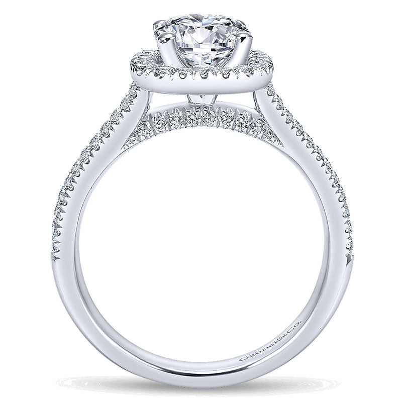 14K White Gold Diamond Round Halo With Double Pave Shank 14K White Gold Engagement Ring ER6984W44Jj