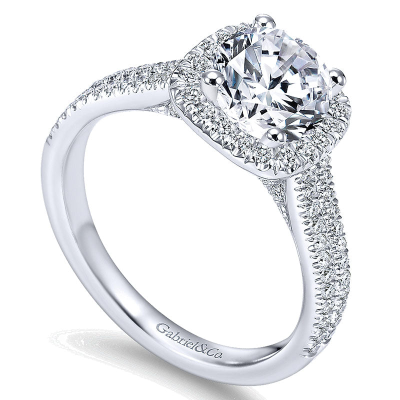 14K White Gold Diamond Round Halo With Double Pave Shank 14K White Gold Engagement Ring ER6984W44Jj
