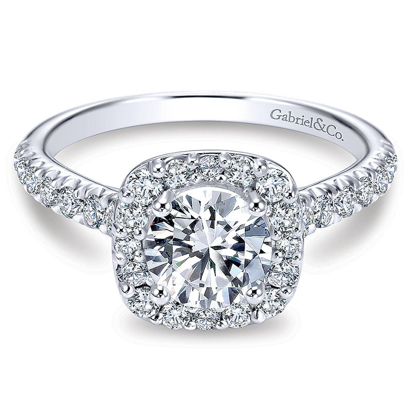 14K White Gold Diamond Round Halo With Pave Shank 14K White Gold Engagement Ring ER6872W44Jj