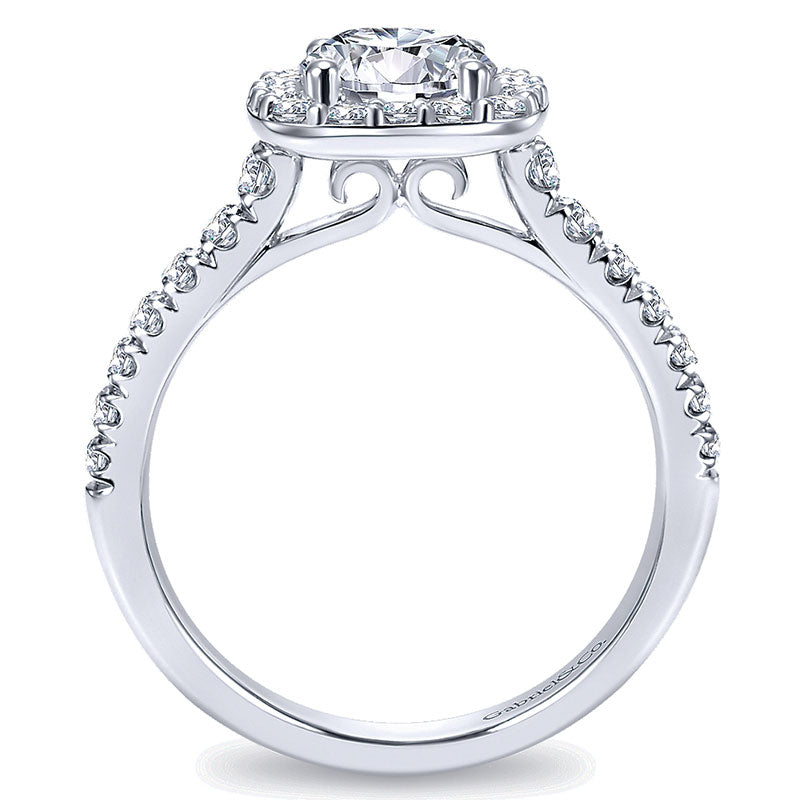 14K White Gold Diamond Round Halo With Pave Shank 14K White Gold Engagement Ring ER6872W44Jj