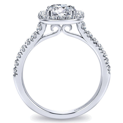 14K White Gold Diamond Round Halo With Pave Shank 14K White Gold Engagement Ring ER6872W44Jj