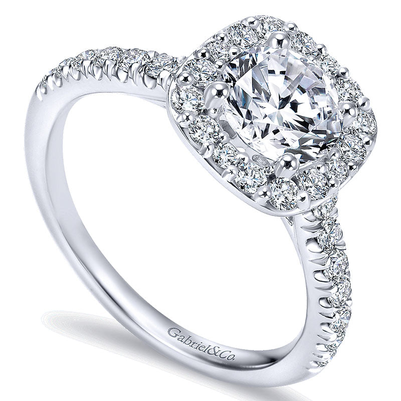 14K White Gold Diamond Round Halo With Pave Shank 14K White Gold Engagement Ring ER6872W44Jj