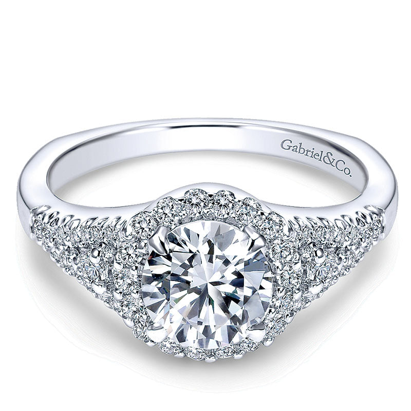 14K White Gold Diamond Round Pave Halo 14K White Gold Engagement Ring ER4179W44Jj