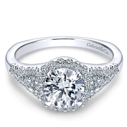 14K White Gold Diamond Round Pave Halo 14K White Gold Engagement Ring ER4179W44Jj