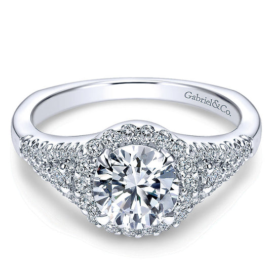 14K White Gold Diamond Round Pave Halo 14K White Gold Engagement Ring ER4179W44Jj
