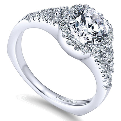 14K White Gold Diamond Round Pave Halo 14K White Gold Engagement Ring ER4179W44Jj