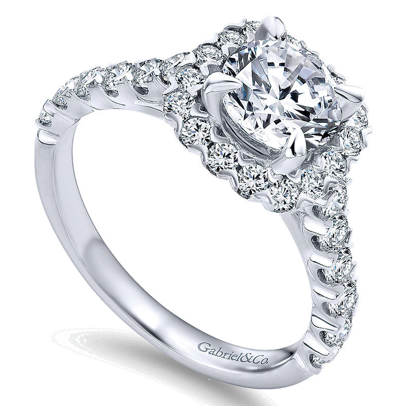 14K White Gold Diamond Shared Prong Halo 14K White Gold Engagement Ring ER10288W44Jj