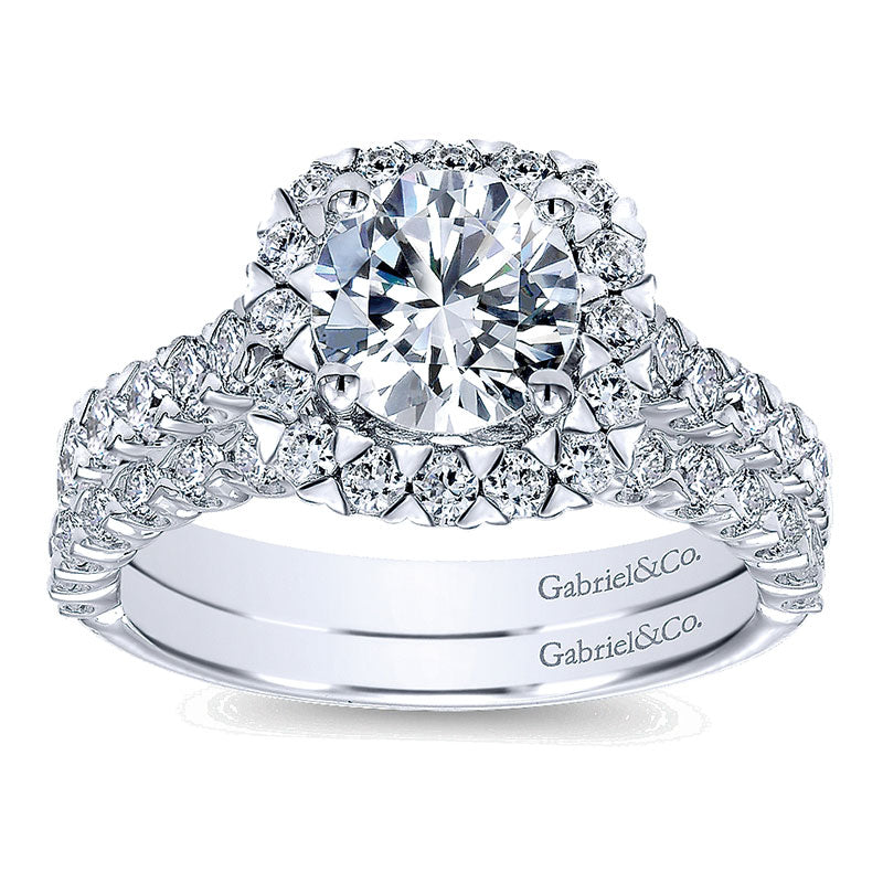 14K White Gold Diamond Shared Prong Halo 14K White Gold Engagement Ring ER10288W44Jj