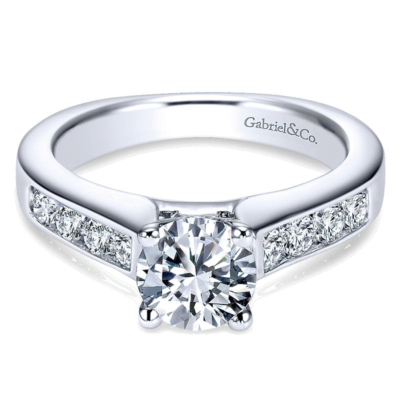 14K White Gold Diamond Straight Channel With European Shank 14K White Gold Engagement Ring ER3962W44