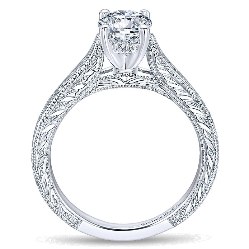 14K White Gold Diamond Straight Channel ANd Milgrain With Cathedral Setting 14K White Gold Engagemen