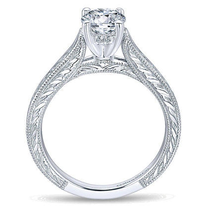 14K White Gold Diamond Straight Channel ANd Milgrain With Cathedral Setting 14K White Gold Engagemen
