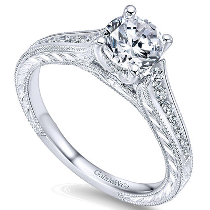 14K White Gold Diamond Straight Channel ANd Milgrain With Cathedral Setting 14K White Gold Engagemen