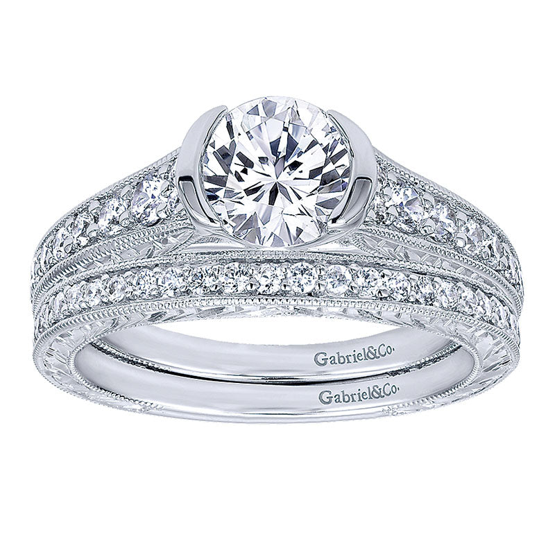 Engagement Ring 14k White Gold Diamond Straight