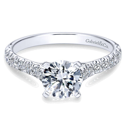 14K White Gold Diamond Straight With Bold Pave Shank 14K White Gold Engagement Ring ER7225W44Jj