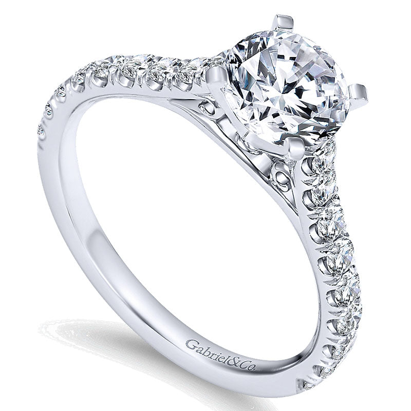 14K White Gold Diamond Straight With Bold Pave Shank 14K White Gold Engagement Ring ER7225W44Jj