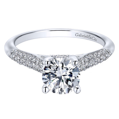 14K White Gold Diamond Straight Micropave With Cathedral Setting 14K White Gold Engagement Ring ER12