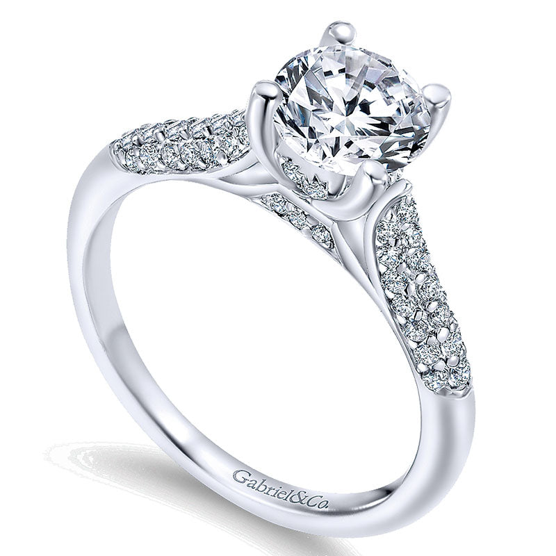 14K White Gold Diamond Straight Micropave With Cathedral Setting 14K White Gold Engagement Ring ER12