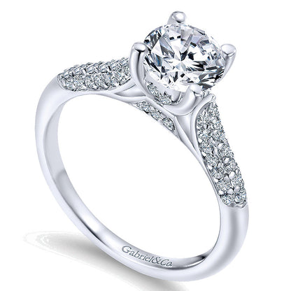 14K White Gold Diamond Straight Micropave With Cathedral Setting 14K White Gold Engagement Ring ER12