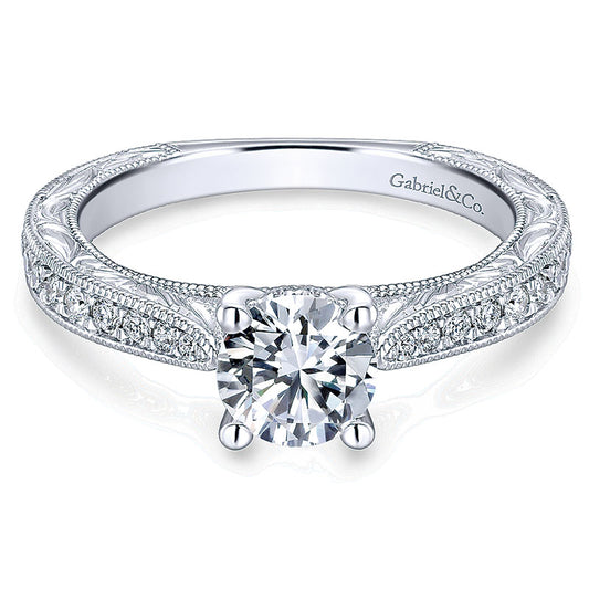 14K White Gold Diamond Straight Milgrain Petite Channel Set 14K White Gold Engagement Ring ER12285R3