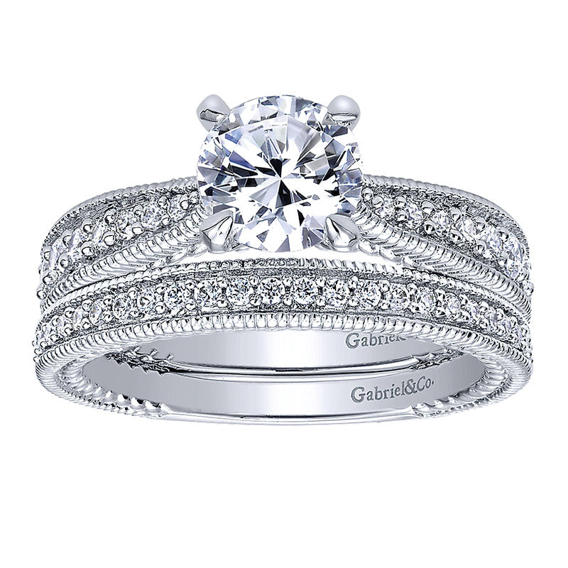 Wedding Band 14k White Gold Diamond Straight
