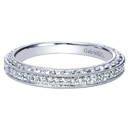 Wedding Band 14k White Gold Victorian Straight