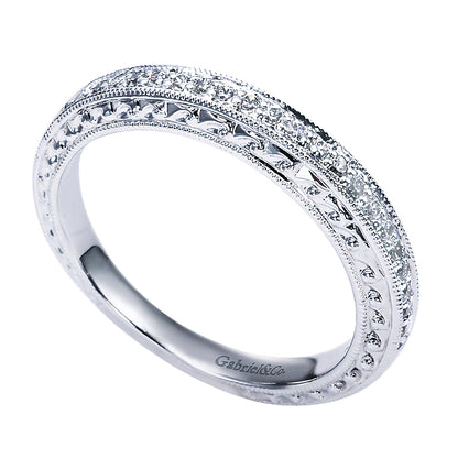 Wedding Band 14k White Gold Victorian Straight