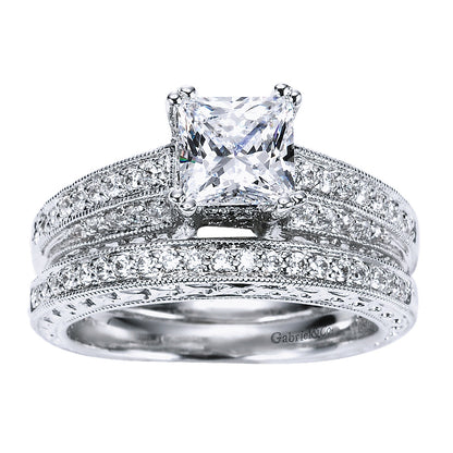 Wedding Band 14k White Gold Victorian Straight