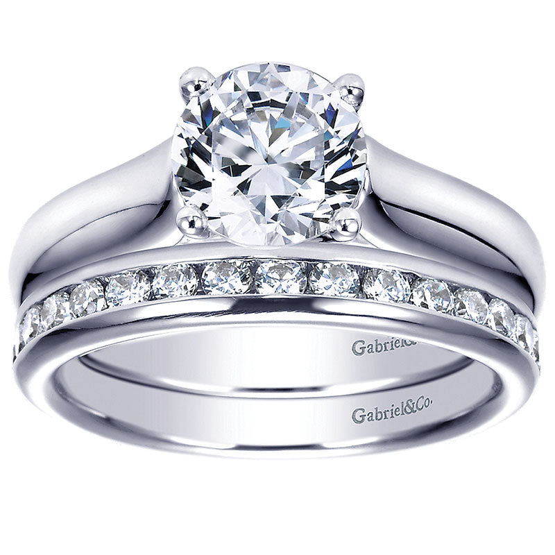 Wedding Band 14k White Gold Diamond Straight