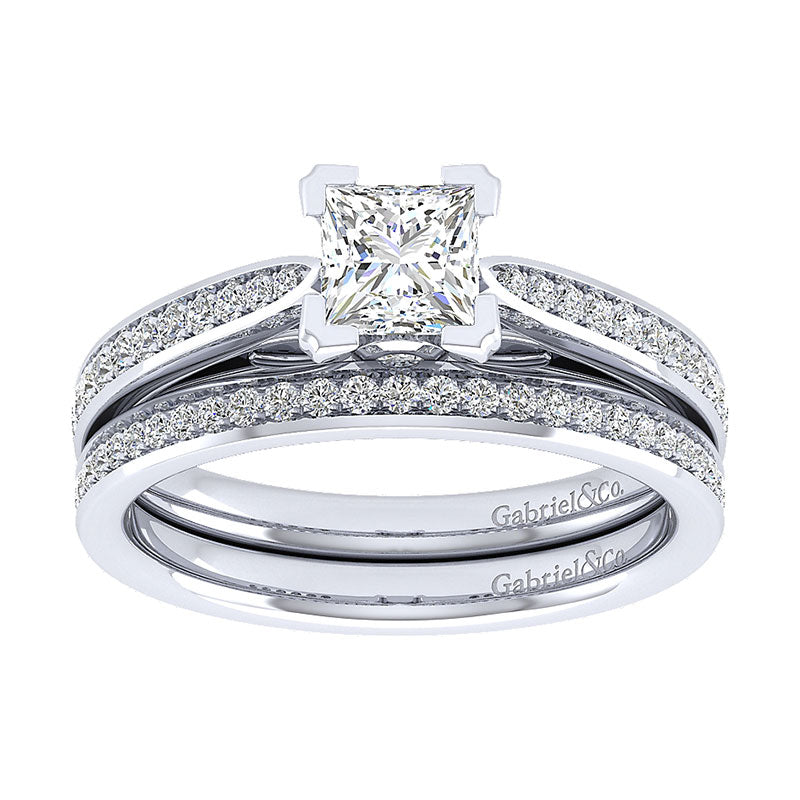 Wedding Band 14k White Gold Diamond Straight