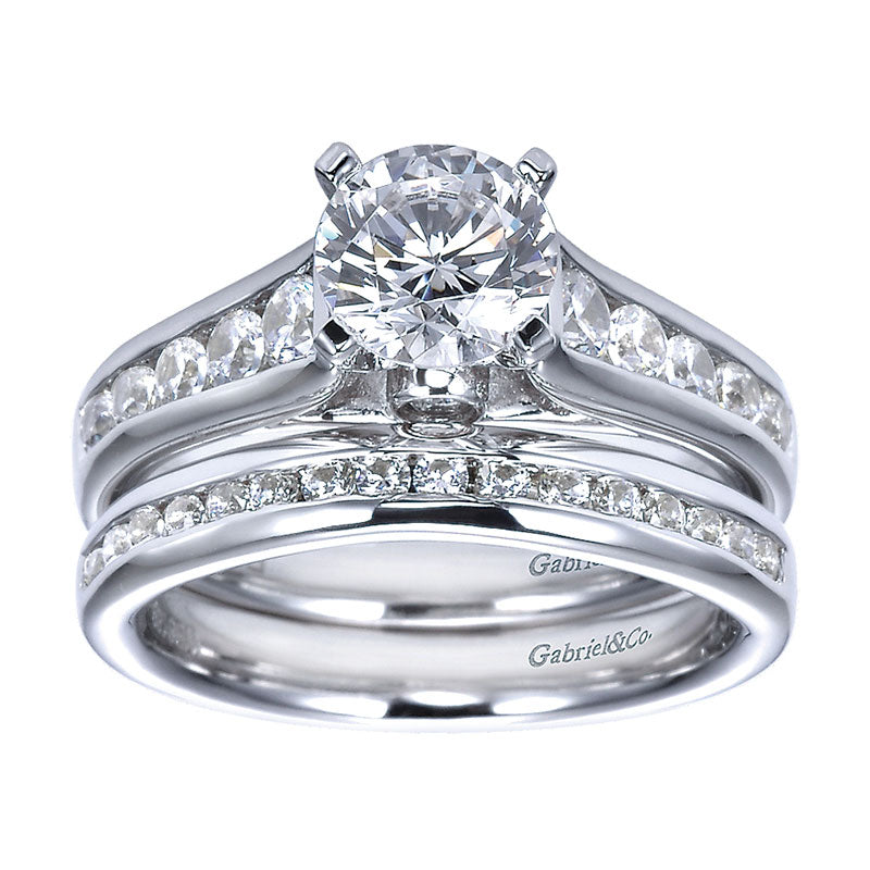 Wedding Band 14k White Gold Diamond Straight
