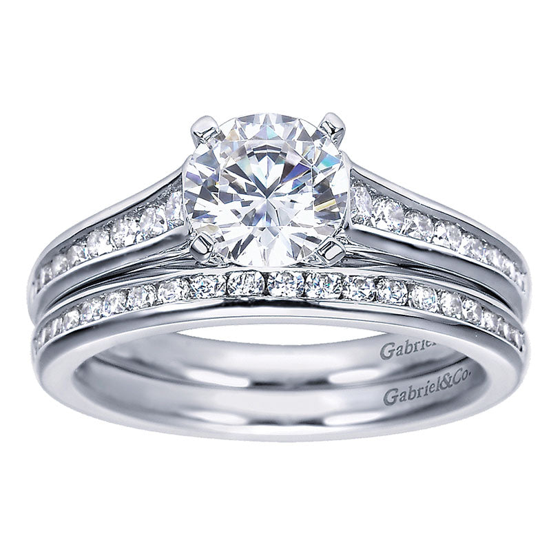 Wedding Band 14k White Gold Diamond Straight