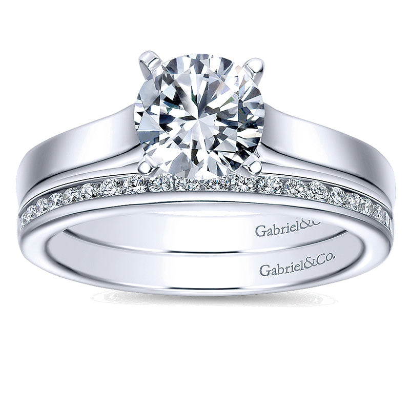 Wedding Band 14k White Gold Diamond Straight