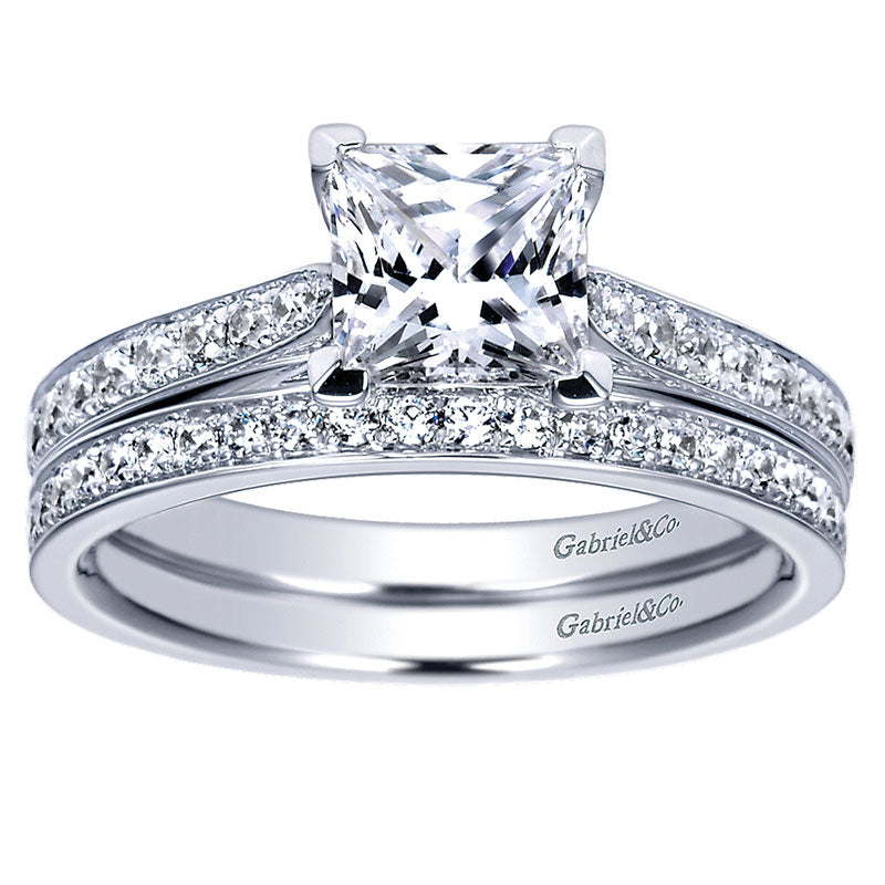 Wedding Band 14k White Gold Diamond Straight
