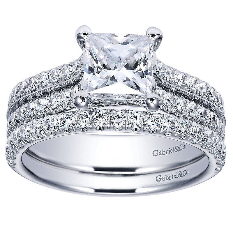 Wedding Band 14k White Gold Diamond Straight