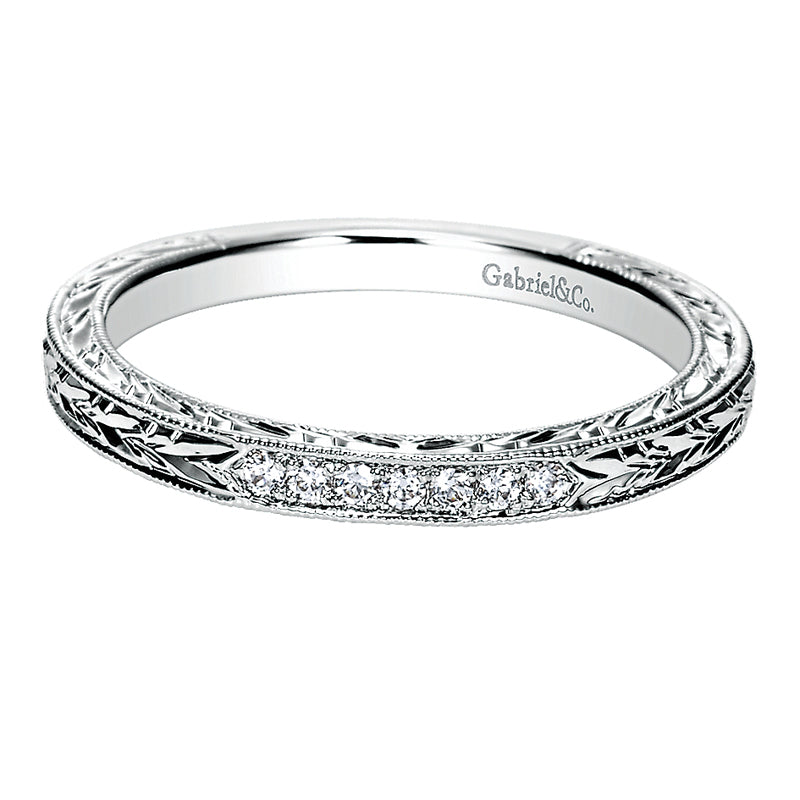 Wedding Band 14k White Gold Victorian Straight