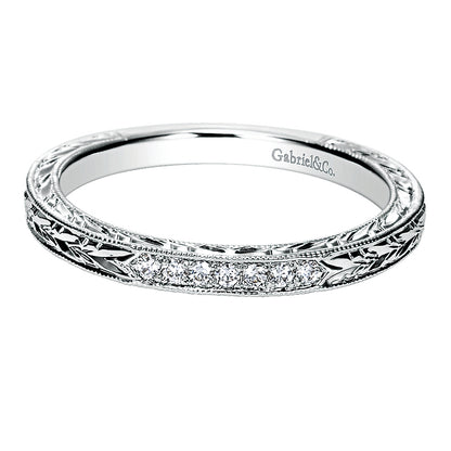 Wedding Band 14k White Gold Victorian Straight