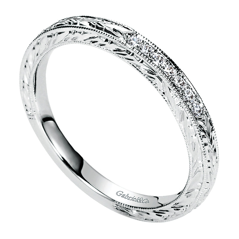 Wedding Band 14k White Gold Victorian Straight
