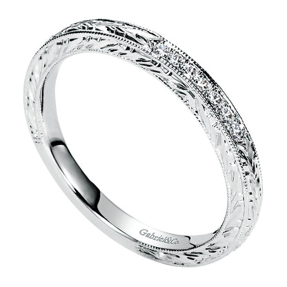 Wedding Band 14k White Gold Victorian Straight