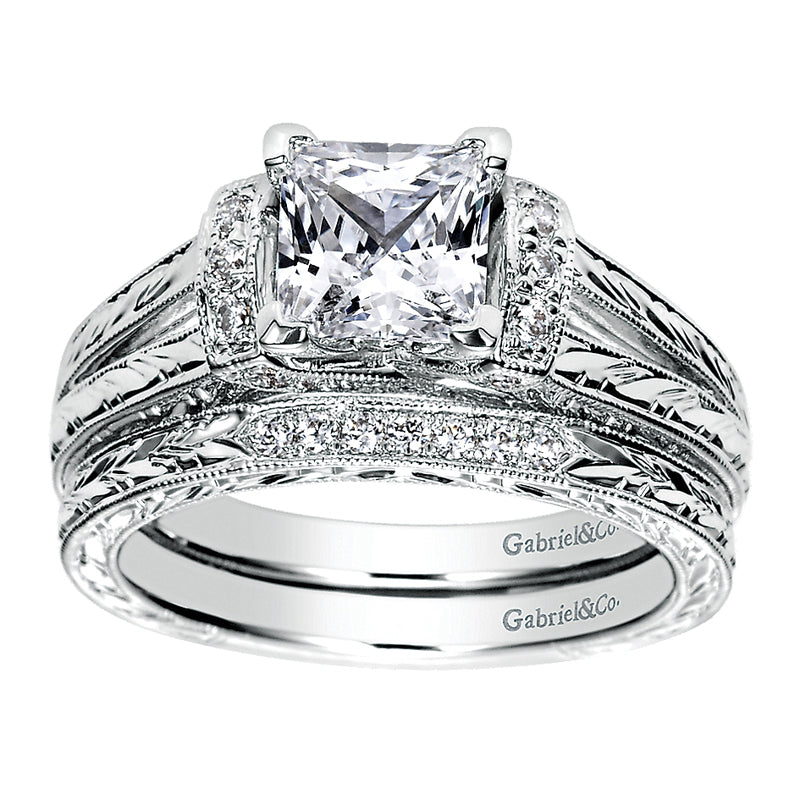 Wedding Band 14k White Gold Victorian Straight
