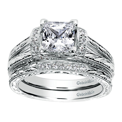 Wedding Band 14k White Gold Victorian Straight