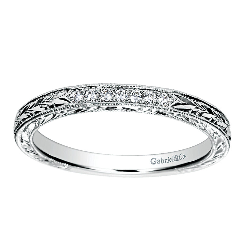 Wedding Band 14k White Gold Victorian Straight