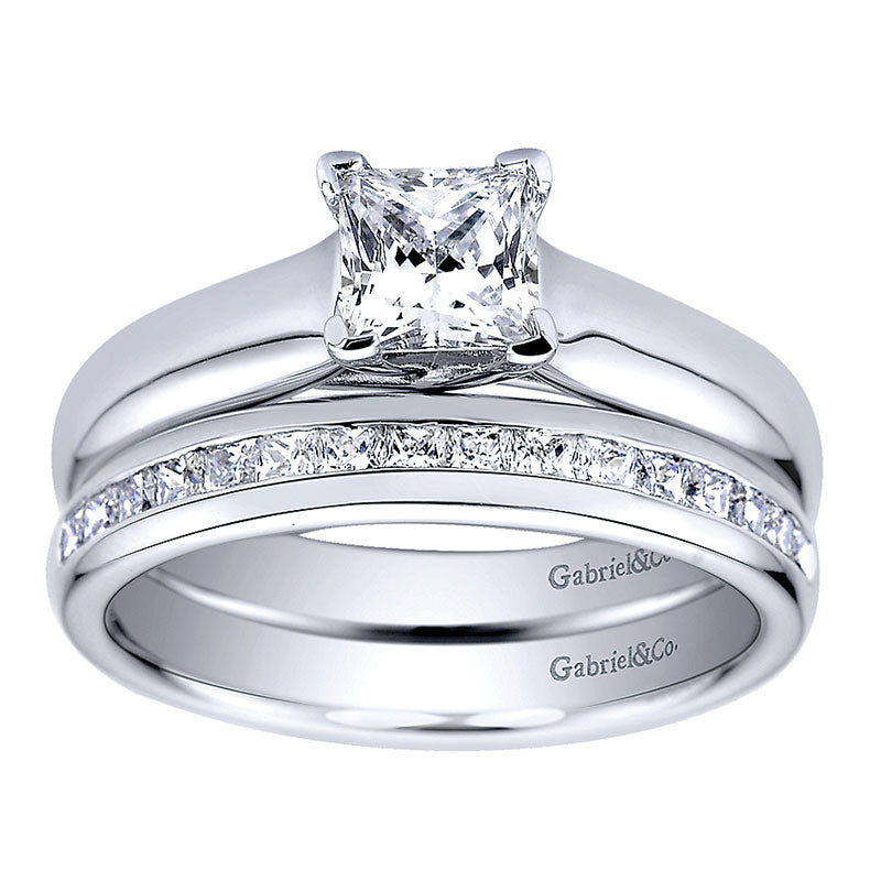 Wedding Band 14k White Gold Diamond Straight